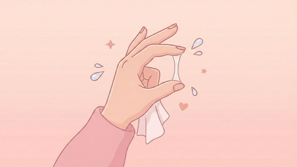 Illustration av hand som sträcker genomskinligt sekret mellan fingrarna, ett tecken på ägglossning och hög fertilitet.